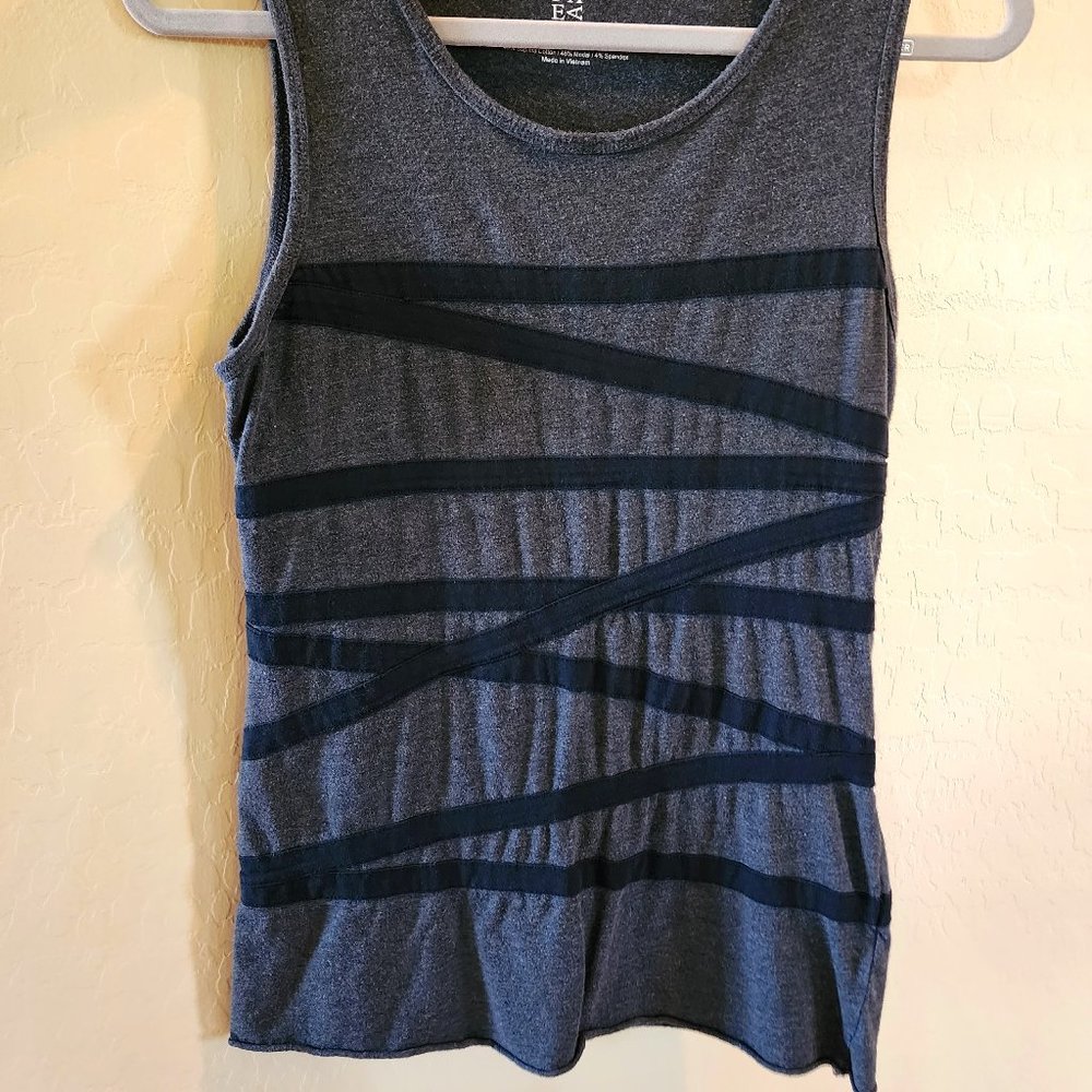 Chelsea & Theodore Gray Jersey Stretch Sleeveless Black Stripe BlouseTop Shirt